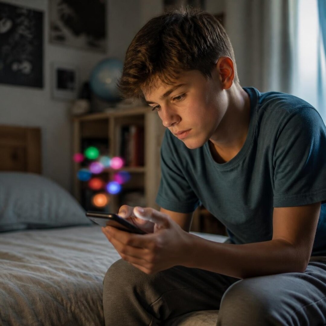 Réseaux sociaux avant 15 ans : adolescent sur son smartphone